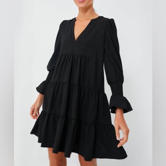 Pomander Place Tuckernuck Crepe Kenzo Mini Dress Tiered Long Sleeve Black Small - Picture 3 of 15